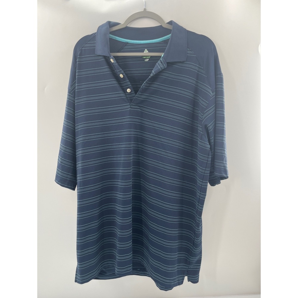 Bolle Golf B-Tech Mens XL Polo Shirt Navy Blue Teal Striped Short Sleeve Tech